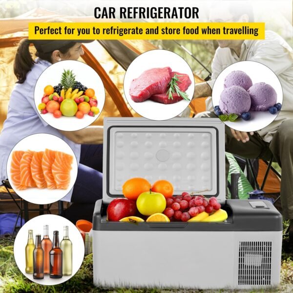VEVOR 12 Volt Refrigerator 16 Qt, Portable Mini Car Fridge  Cooling Range & App Contro DC & 110-240V AC Electric Compressor Cooler For Truck Vehicle RV Boat Outdoor & Home Use, Grey