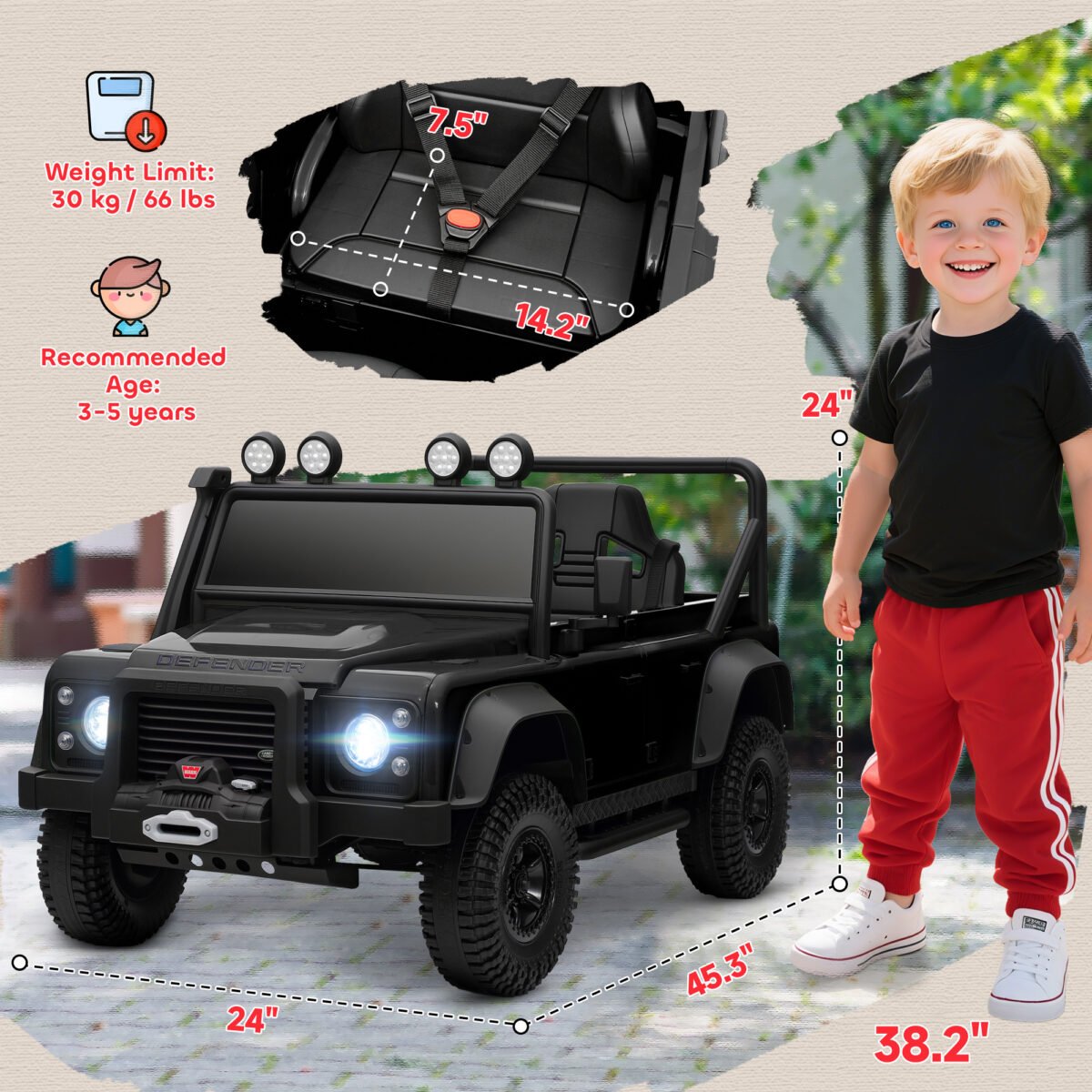 Electric Car For With Remote Control, Dual Motors, Spring Suspension, LED Lights, Black - Image 2
