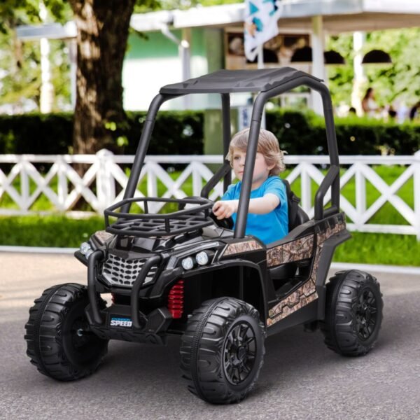 12V Kids Off-Road UTV Electric Ride On Car Black Camouflage High Roof Remote Control Lights MP3 Adventure Toys