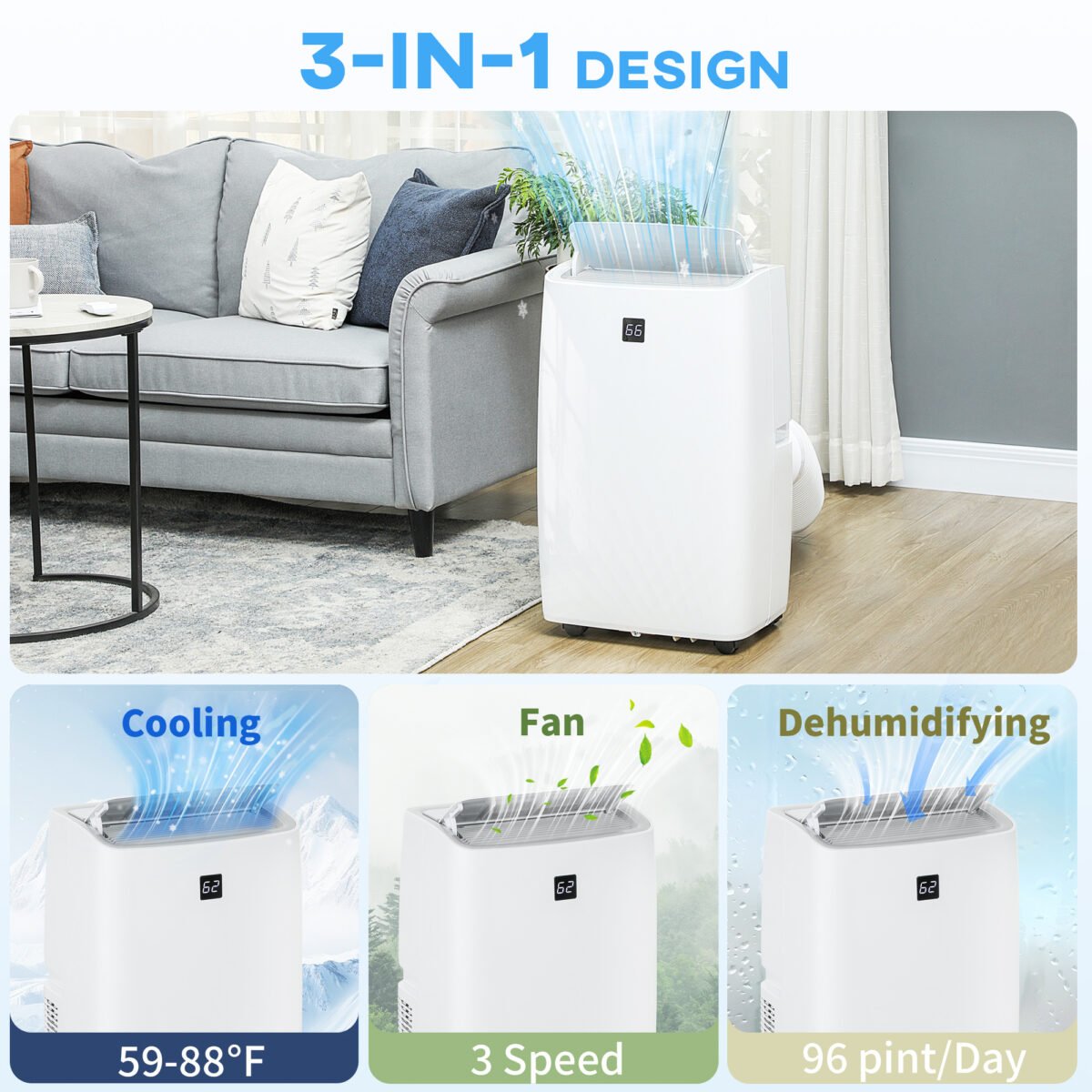 14000 BTU Portable Air Conditioner, AC Unit With Cool, Dehumidifier, Fan, 549 Sq. Ft, 24H Timer On Off, Window Kit - Image 4